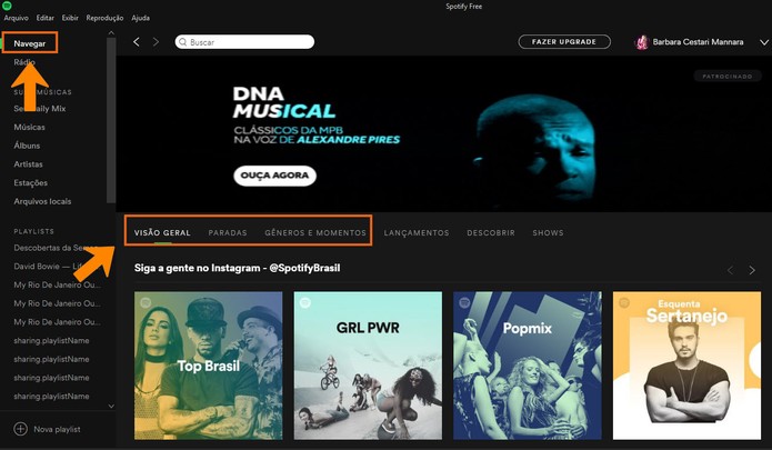 Navegue na home do Spotify para encontrar as paradas de sucesso (Foto: Reprodução/Barbara Mannara)