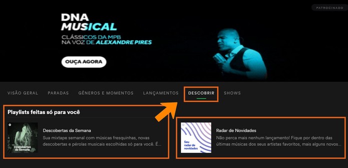 Descubra novas playlists feitas para você e veja o radar de novidades (Foto: Reprodução/Barbara Mannara)