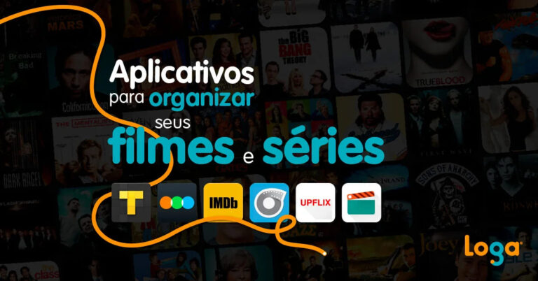 Ilustração com a logo de seis aplicativos para organizar filmes e séries