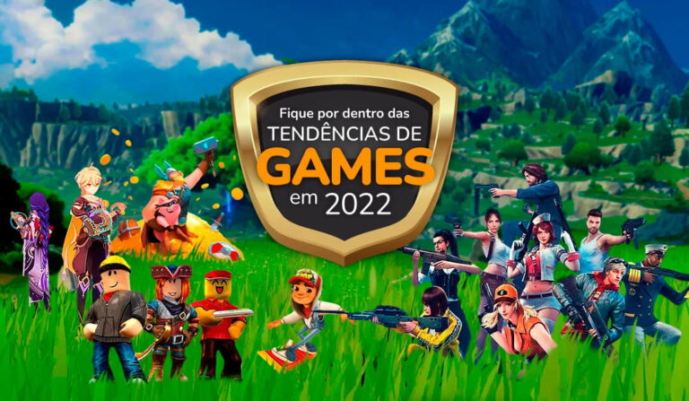 Ilustração contendo vários avatares de jogos, representando a tendência de games em 2022