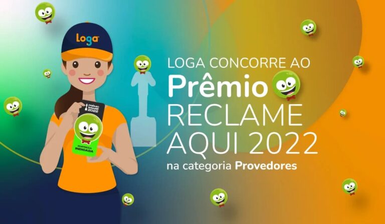 Ilustração com a frase "Loga concorre ao Prêmio Reclame AQUI 2022"