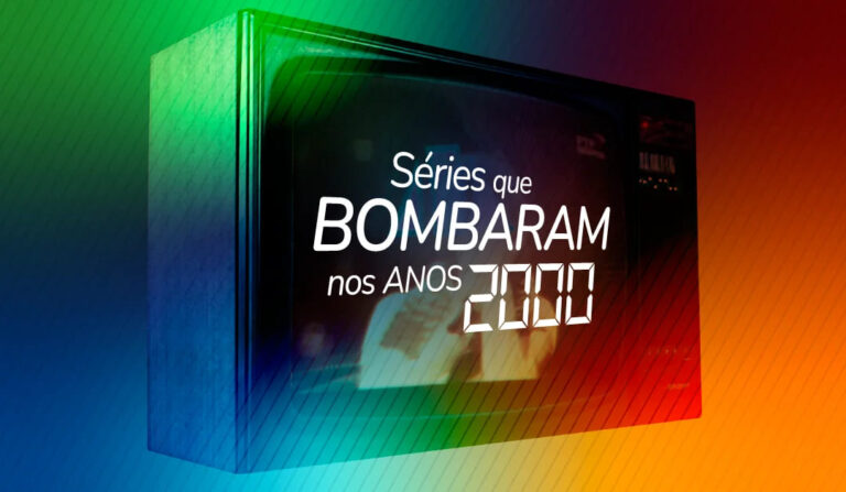 Ilustração de uma TV com a frase "séries que bombaram nos anos 2000"