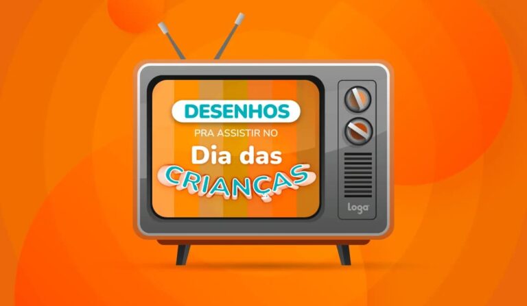 Ilustração de uma TV com a frase "desenhos para assistir no Dia das Crianças"