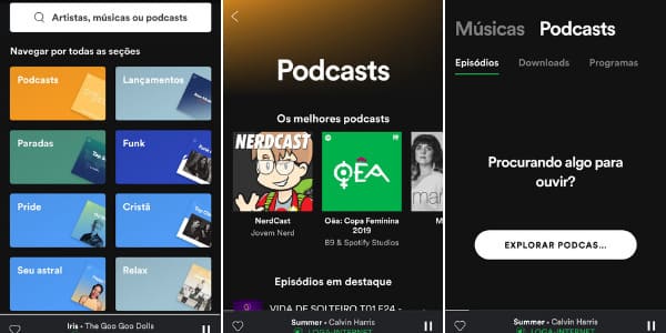 Print da tela de "podcasts" do app Spotify