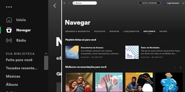 Print da tela "Navegar" do app Spotify